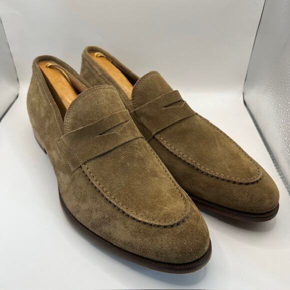 Coach and Four Vero Cuoio Italian Suede Penny Loafers Mens 13 Tan Comfort Dress - Picture 1 of 9